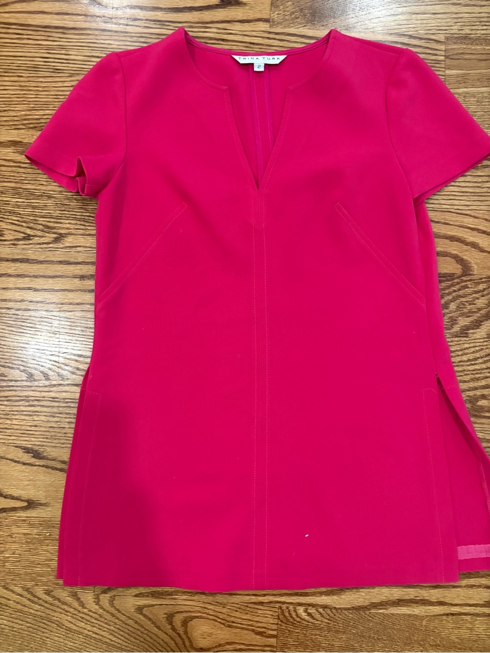 Trina Turk Hot Pink Short Sleeve Notch-Neck Top
